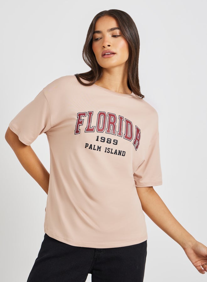 Styli Slogan Print Round Neck T-Shirt - Image 1